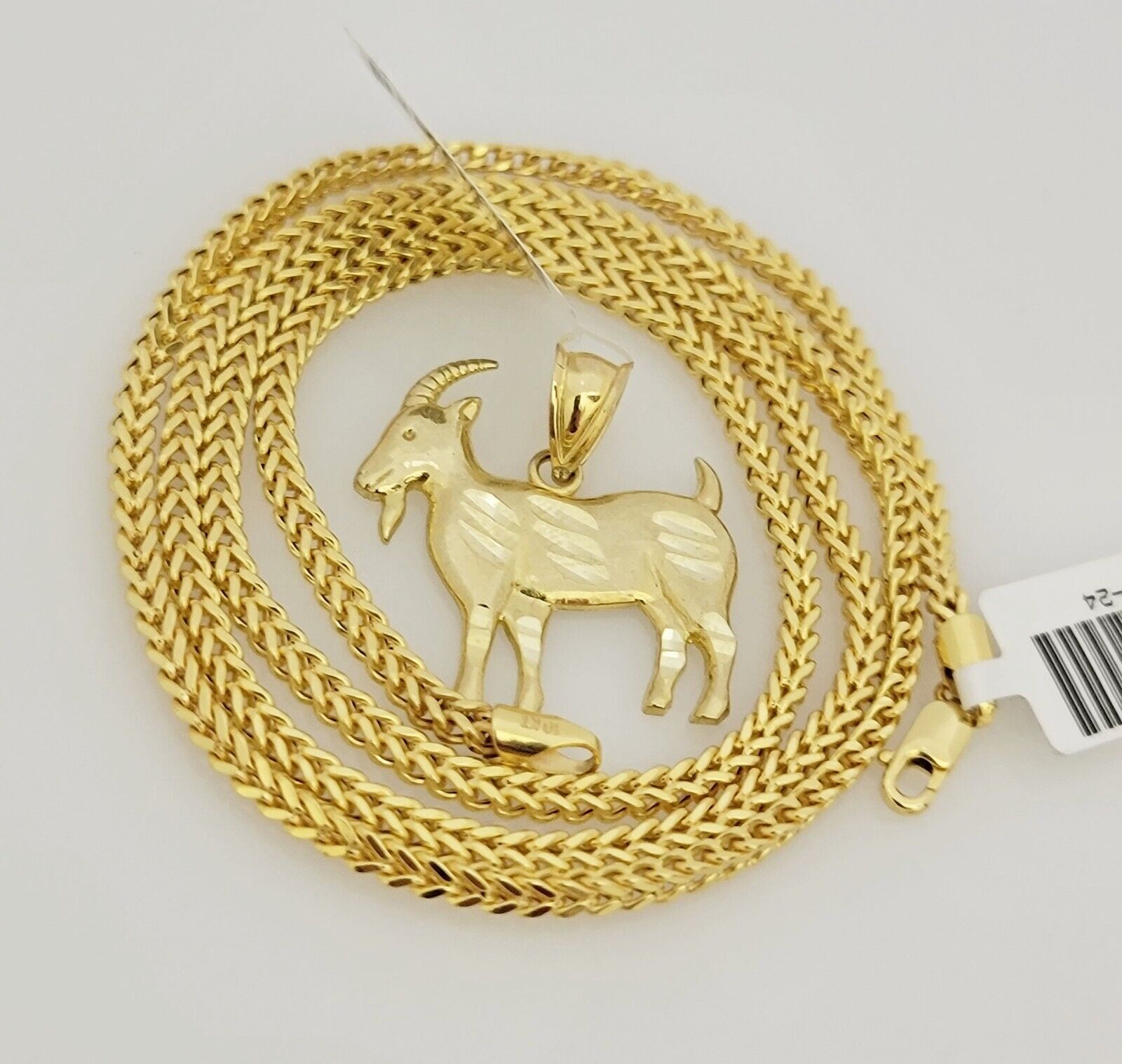 Real 10k Gold Franco Chain GOAT Charm pendant Set 2.5mm Necklace 22 Inch Men's